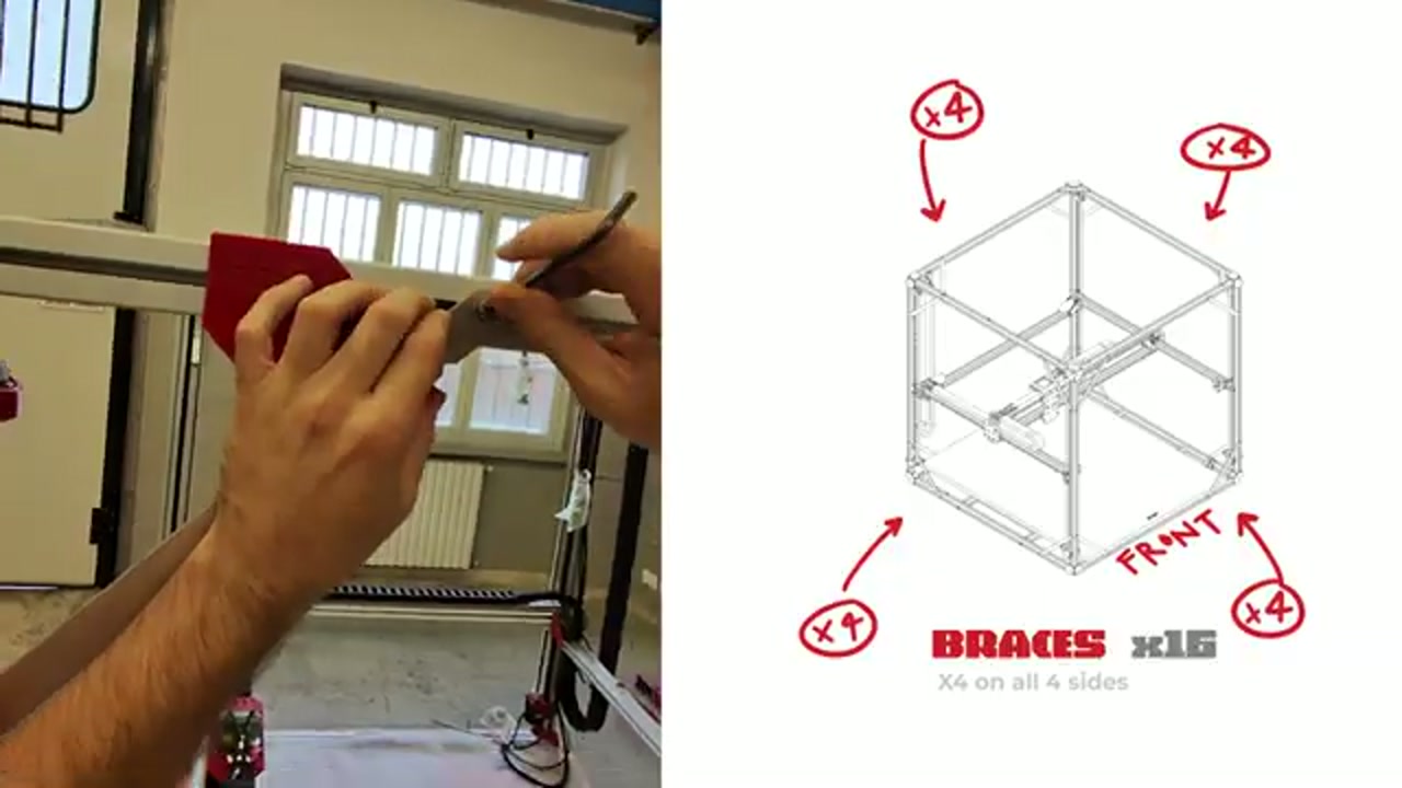 Angle braces diagram — 16 braces total, 4 on each side, with FRONT orientation marked