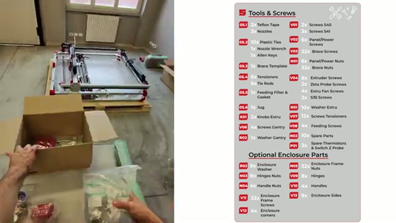 Complete tools and screws list included in the G1 kit