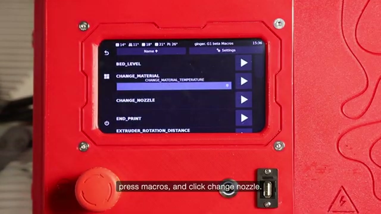 KlipperScreen macros menu showing BED_LEVEL