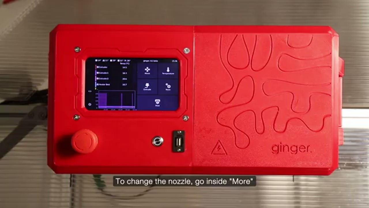 KlipperScreen main dashboard showing temperatures, print status, and navigation buttons